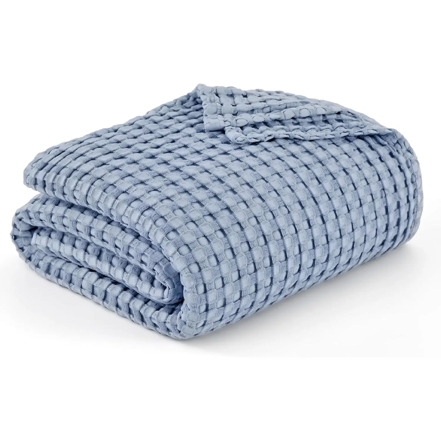 Cooling Waffle King Size - Lightweight Rayon Derived from Bamboo for Hot Sleepers, Throws for, Couch and Sofa, Fog Blue, 104x90 Inches