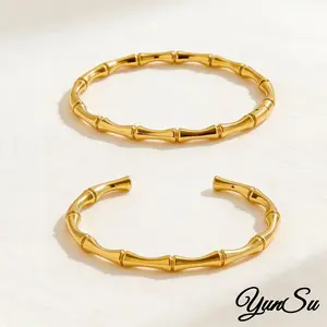 YunSu Luxury 18K Gold-Plated Bamboo bracelet Bangle for Women Waterproof Fashion Jewelry Birthday Gifts Anniversary Gifts Jewelry for Women Girls Christmas Gifts