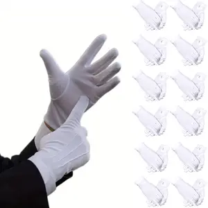12 pairs of white ceremonial gloves - unisex, parade formal uniform gloves, for Halloween role-playing for both men and women
