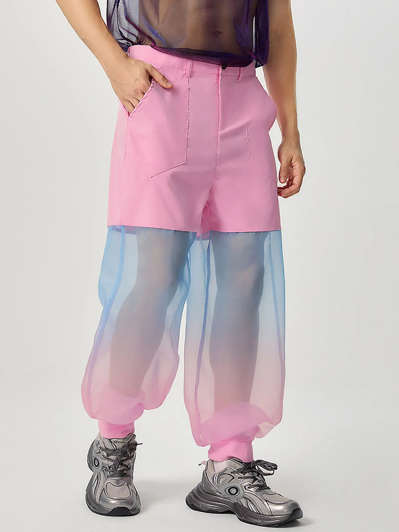 Men Colorblock Sheer Casual Long Bottoms Cargo Trousers Party Street Harem Pants, Menswear, Casual Beach Pants