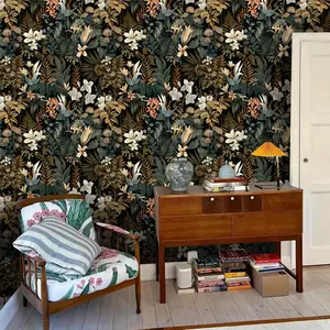 Vintage Dark Floral Peel and Stick Self-Adhesive Wallpaper - Waterproof Self-Adhesive | Easy Install Removable Contact Paper for Interior Walls, Bedroom & Living Room Wall Renovation Peel and Stick Wallpaper Designs