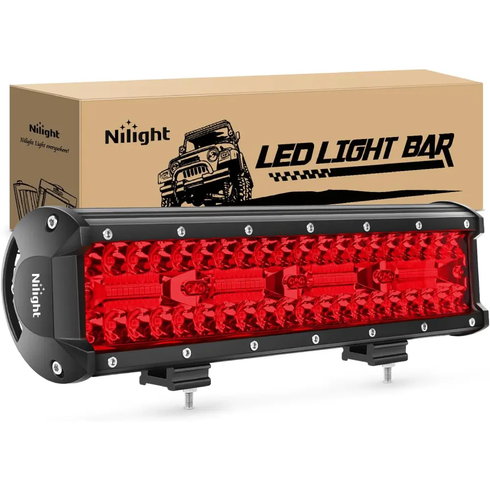 Nilight 12-Inch Red Triple Row 240W Spot & Flood Combo Work Light - 30000lm Off Road Driving Light Bar Car, Outdoor Spring Tok Design for UTV, Led Car Lights