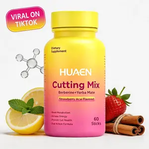 HUAEN Berberine & Magnesium Cutting Dietary Supplement Capsules - Strawberry Açaí Flavor, Lemon, Mate Tea Extract, Cranberry - 60 Count