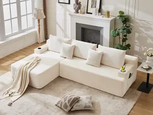 106" Cloud Sectional Couch, Modular Sectional Sofa with L-Shape Chaise, Corduroy Boneless Couch with Deep Seat, Upholstered Sofa for Living Room, No Assembly Required(Right-Facing Chaise, White)