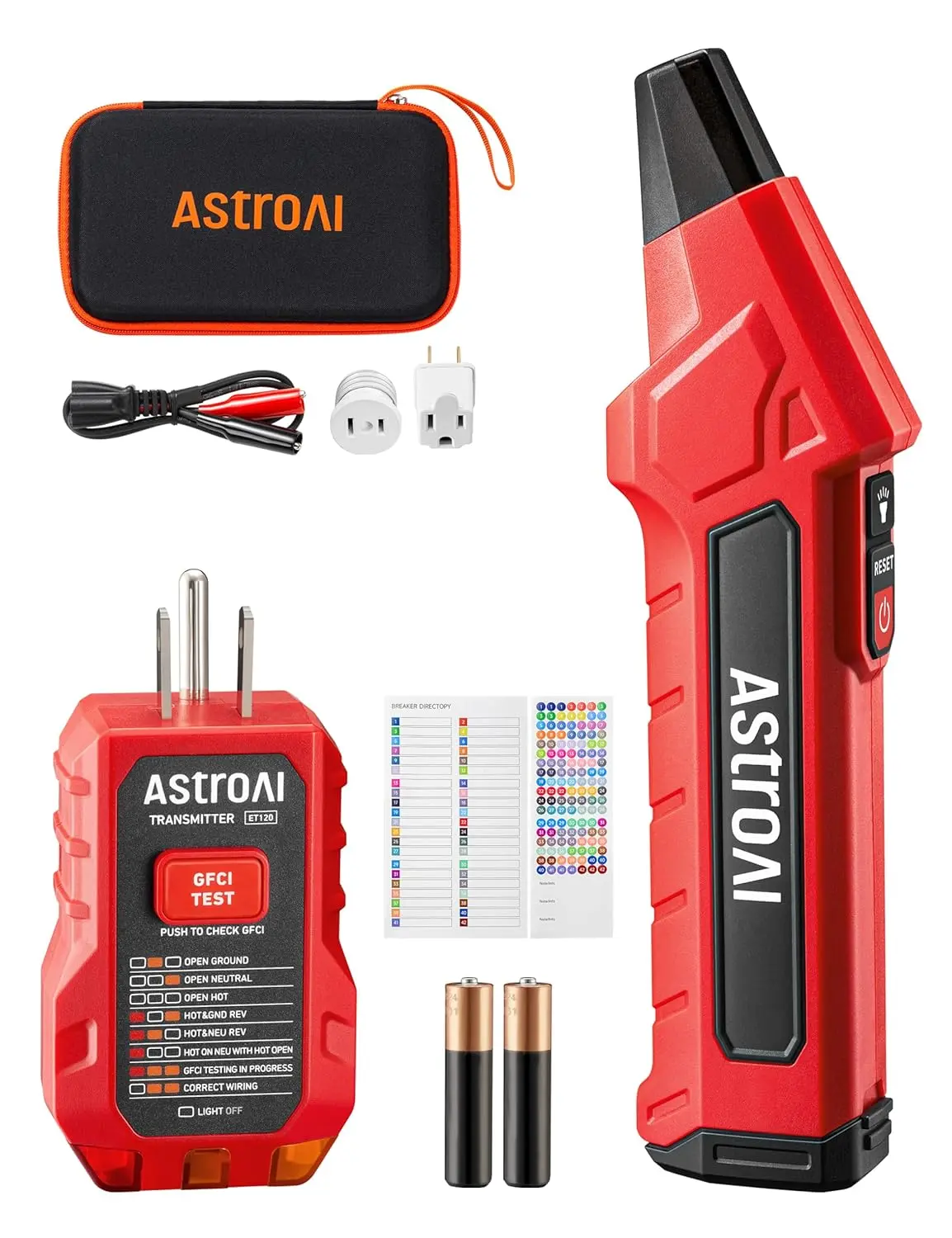 AstroAI Portable Electric Circuit Breaker Finder Tool Kit - Integrated GFCI Outlet Tester, Handle, Car Circuit Tester, 4 Adapters, Light Socket for Home/Workshop Breaker Location Tracing with Quick Indicators