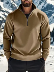 Men's Half-Zip Pullover, Light Gym Sweatwear with Contrast Lining, Stand-Up Collar, Ribbed Cuffs & Hem, Athletic Fit, Perfect for Transitioning from Mountain Hikes to Urban Commutes, Functional Style & Modern Comfort