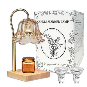 Gold Floral Candle Melting Lamp with Timer, Height Adjustable No Flame Wax Warmer for Cozy Space Great Mother's Day Gift