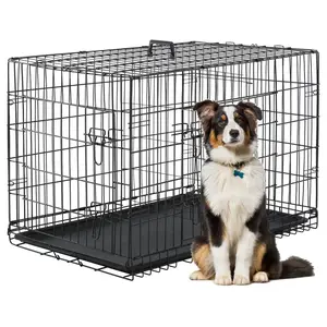 Large Dog Crate, 18/24/36/42/48 Inches Double Door Pet Crate Folding Metal Wire Dog Cage Pet Dog Kennel with Divider Panel, Leak-Proof Plastic Pan, Indoor Outdoor Pet Crates for Medium and Large Breed Pet Animals