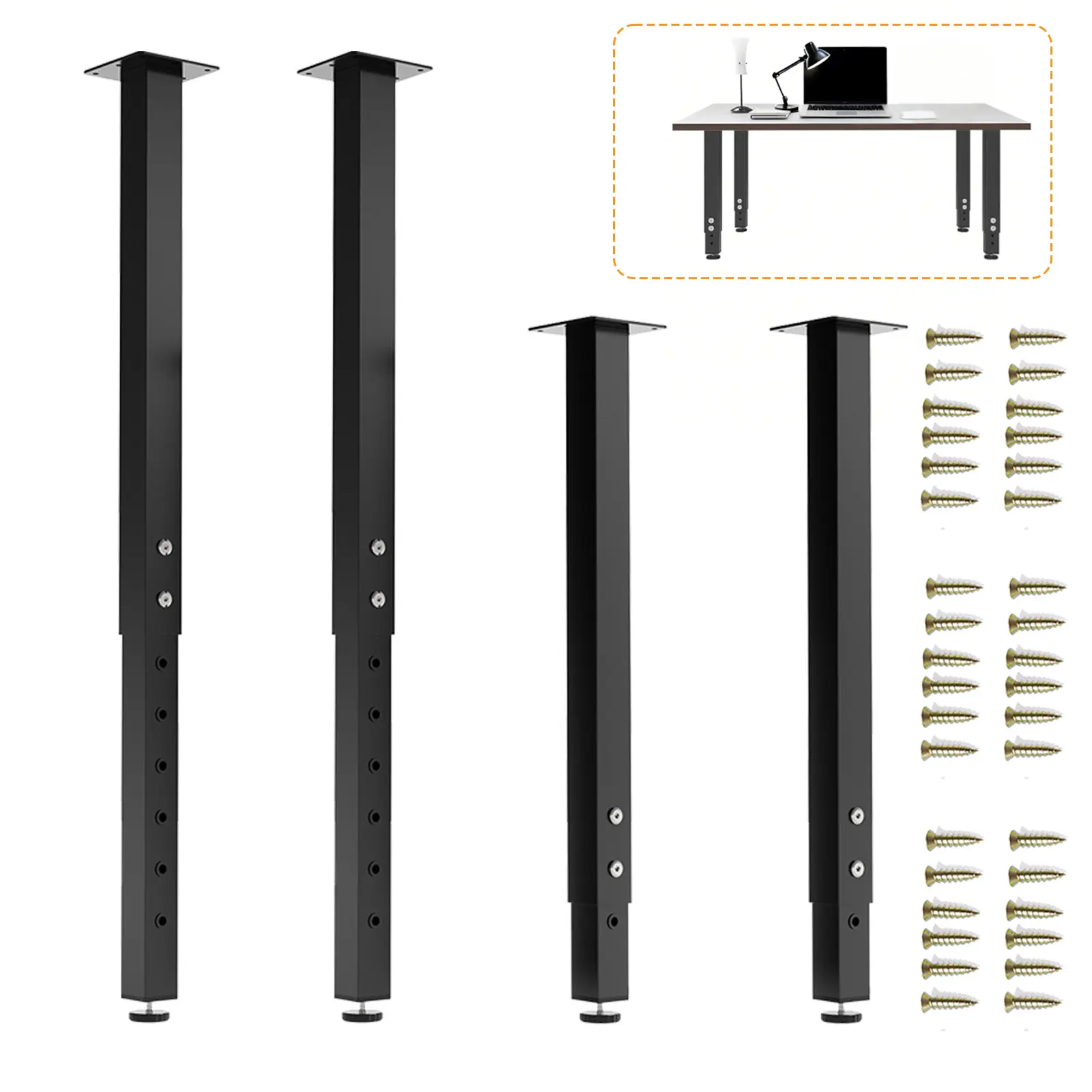 Yuleimy Adjustable Heavy Duty Square Table Legs 24-40 Inch, Metal Furniture Legs with Dual Screw Locking for DIY Desk, Workbench, Kitchen Counter - 1.77" Square Tubing, Max Load 300lbs/Leg, Black/White, 2/4 Pack