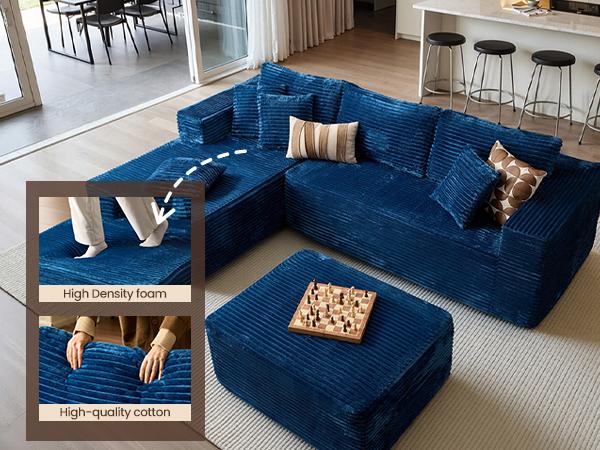 [Huge Bonus Gift] OOSWIFT L/U Shaped Cloud Modular Sofa – Ultra-Plush Corduroy, Deep Seat Comfort, Boneless Sectional Couch with Ottoman & Chaise, No Assembly, Living Room Upgrade