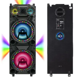 PBX-1212 Bluetooth Speaker Rechargeable Dual 12" Woofer with 1" Tweeter Speaker System with Microphone, Guitar, Aux Inputs, USB, SD Card Ports, TWS, Recording, FM Radio, LED Party Lights