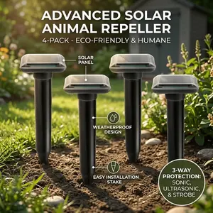 2/4 Pack Mole Repellent Solar Powered, Snake & Skunk & Vole & Gopher & Armadillo & Rabbit & Groundhog & Chipmunk & Raccoon Repellent for Yard, IP66 Waterproof Ultrasonic Deterrent for Lawns Garden Solar-Powered Pest