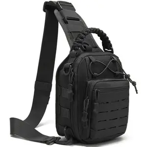[Tactical Backpack] Durable 1000D Oxford Tactical Backpack | 16" Chest Pack with MOLLE System, EDC Pockets, Adjustable Shoulder/Messenger Strap - Black Outdoor Hiking Camping Travel Daily Use Holiday Gift, Flap Buckle Closure | Secure Storage Pockets
