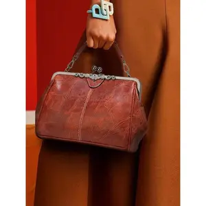 BIGWIG Women's Elegant PU Handbag, Fashion Large Capacity Crossbody Bag 2025, Leather Shoulder Bag, Chic Vintage Kiss Lock Shoulder Bag, Suitable for Work and Daily Use, Can Be Used as a Gift for Your Girlfriend