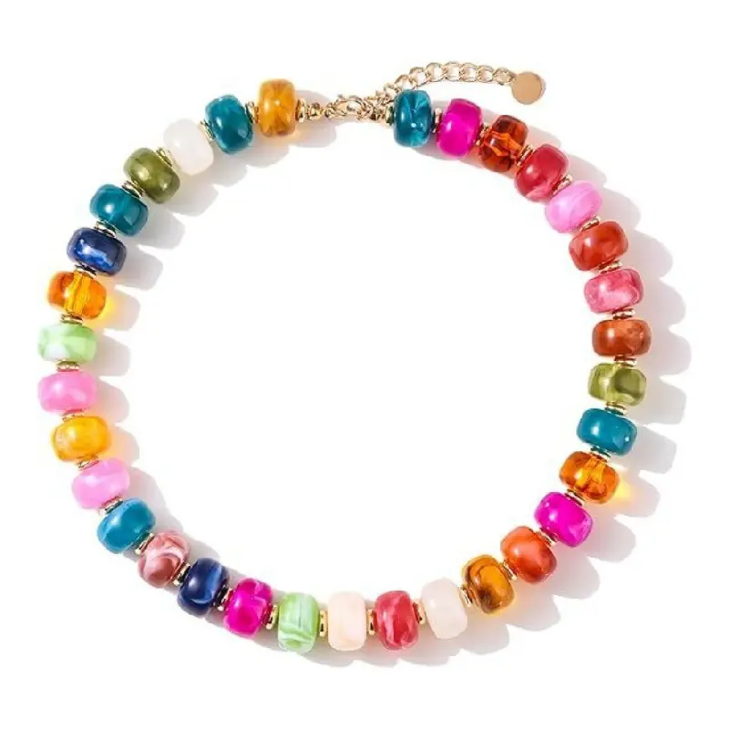 Soco Cylindrical Beaded Gold Spacer Bead DDXL0047 with Lobster Clasp Adjustable Summer Beach Vacation Necklace 14KGold-Plated