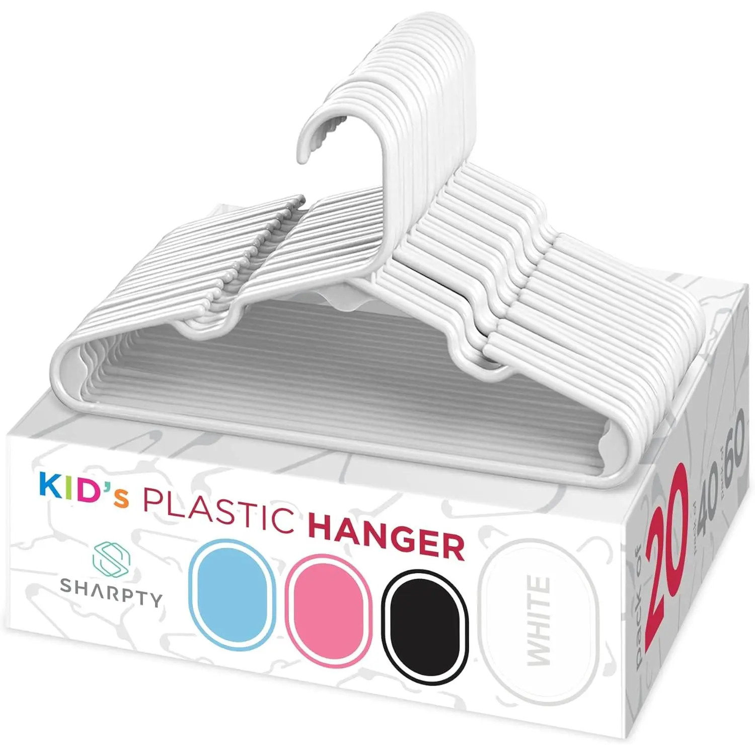 Kids Plastic Hangers with Smooth Finish - 20-Pack White Home Organiser for Toddler & Baby Clothes, Ideal for Closet Storage of Pants, Coats & Everyday Standard Use