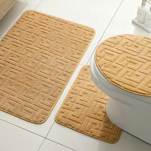 3-Piece Bathroom Mat Set, Non-Slip Absorbent Rug, Toilet Seat Cover, U-Shaped Home Carpet, Modern Simple Style, Christmas/halloween Gift, Bathroom Drying Doormat, Bathroom Decorative Mat