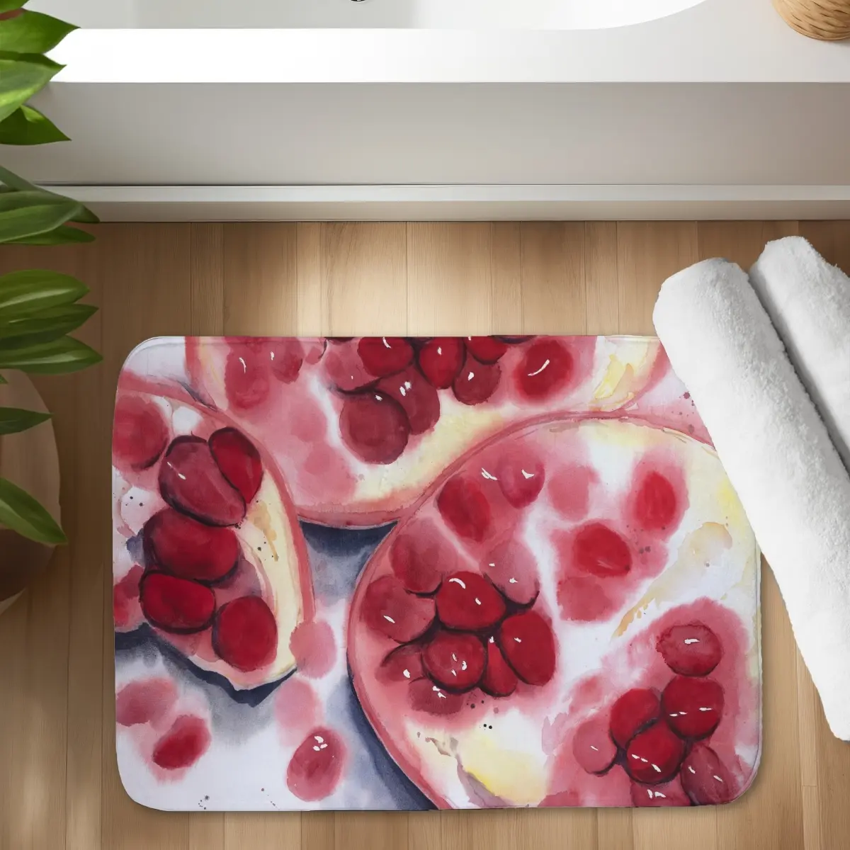 360 stand Microfiber Foam Bath Mat, 17x24 in Rectangle Pomegranate Print, Splash-Resistant Microfiber Cloth Material, Modern Kitchen-Bath Decor Gift Accessory (Model C1BM17244HU1OU), No-Slip Bath Mats, Slip-Resistant Bath Mats
