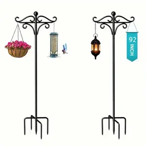 Adjustable Shepherd Hook with 5 Fork Bases, Dual Bird Feeder and Plant Basket Hanger, Outdoor Use, Perfect for Garden Lanterns, Weddings, Backyard Decor, Hanging Bird Feeder