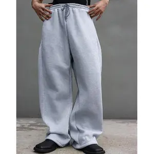 Drawstring Waist Winter Warm Straight Wide Leg Baggy Pants Workout Athletic Sweatpants with Pocket
