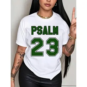 Women's Psalm 23 Premium Knit Short-Sleeve T-Shirt - Oversized Round Neck Tee with Bold Green Lettering, Soft Breathable Fabric, Fit for Holiday Parties, Women's Gifts outdoorfun