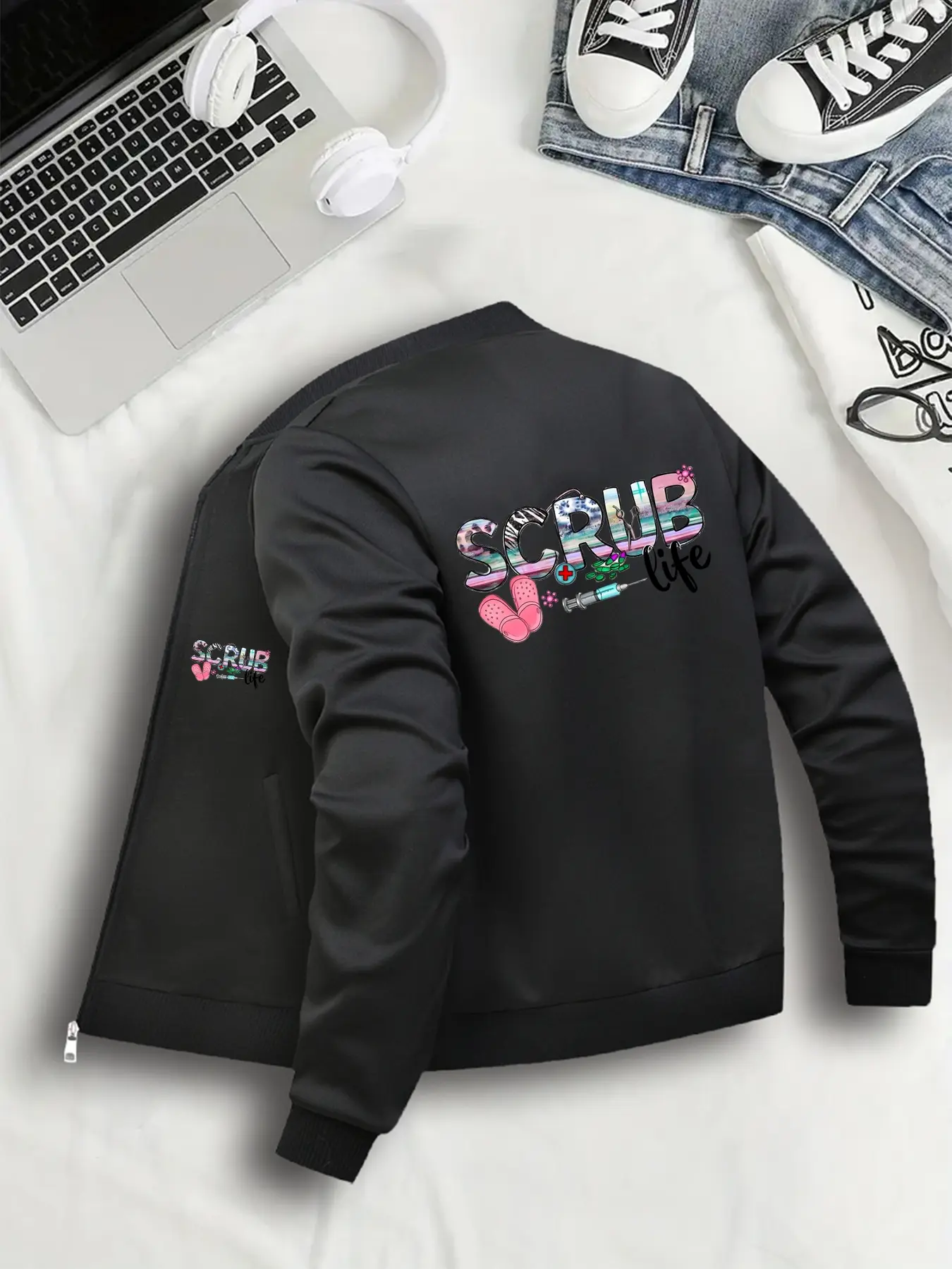 Jacket for Everyday Commutes to Formal Gatherings - Fashionable Women's Outerwear with Unique Patterns and Prints and Baseball Collar - Stylish Layering Jacket for Fall/Winter, Women's Jacket, Women's Cardigan Zipper Jacket, Coats