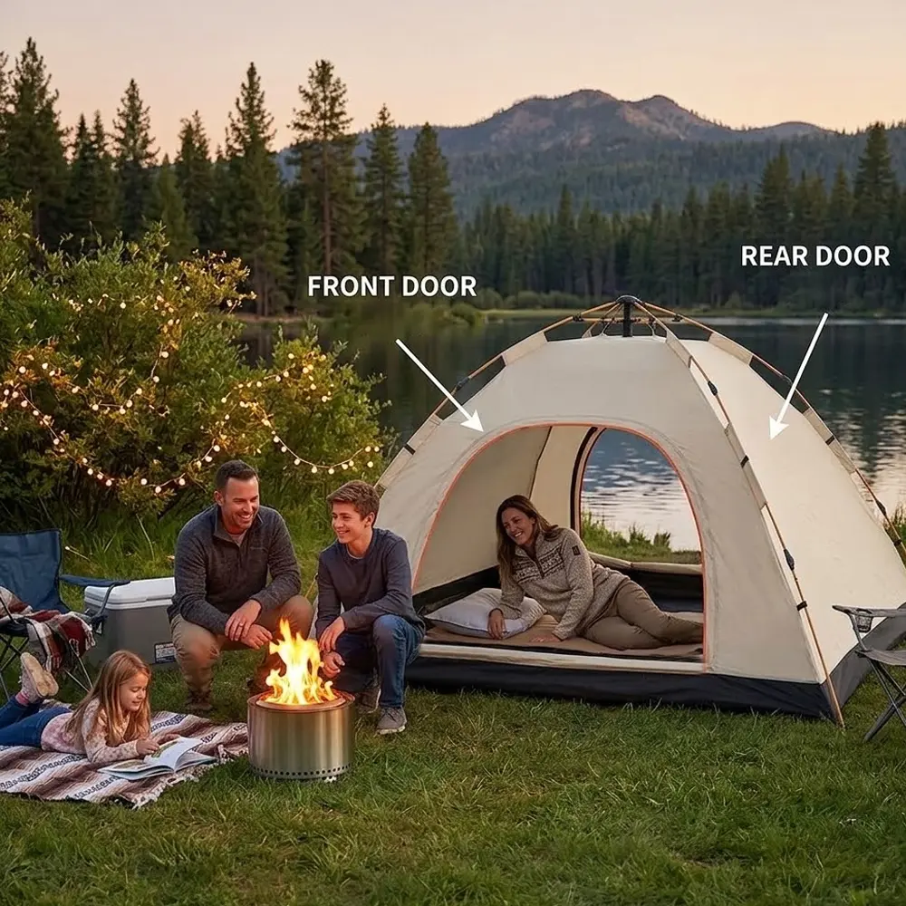 1-3 Person Family Pop-Up Camping Tent, Waterproof & Sun Protection, Instant Folding Tent with Spacious Interior, Outdoor Shelter for Camping, Beach & Picnic, Beige
