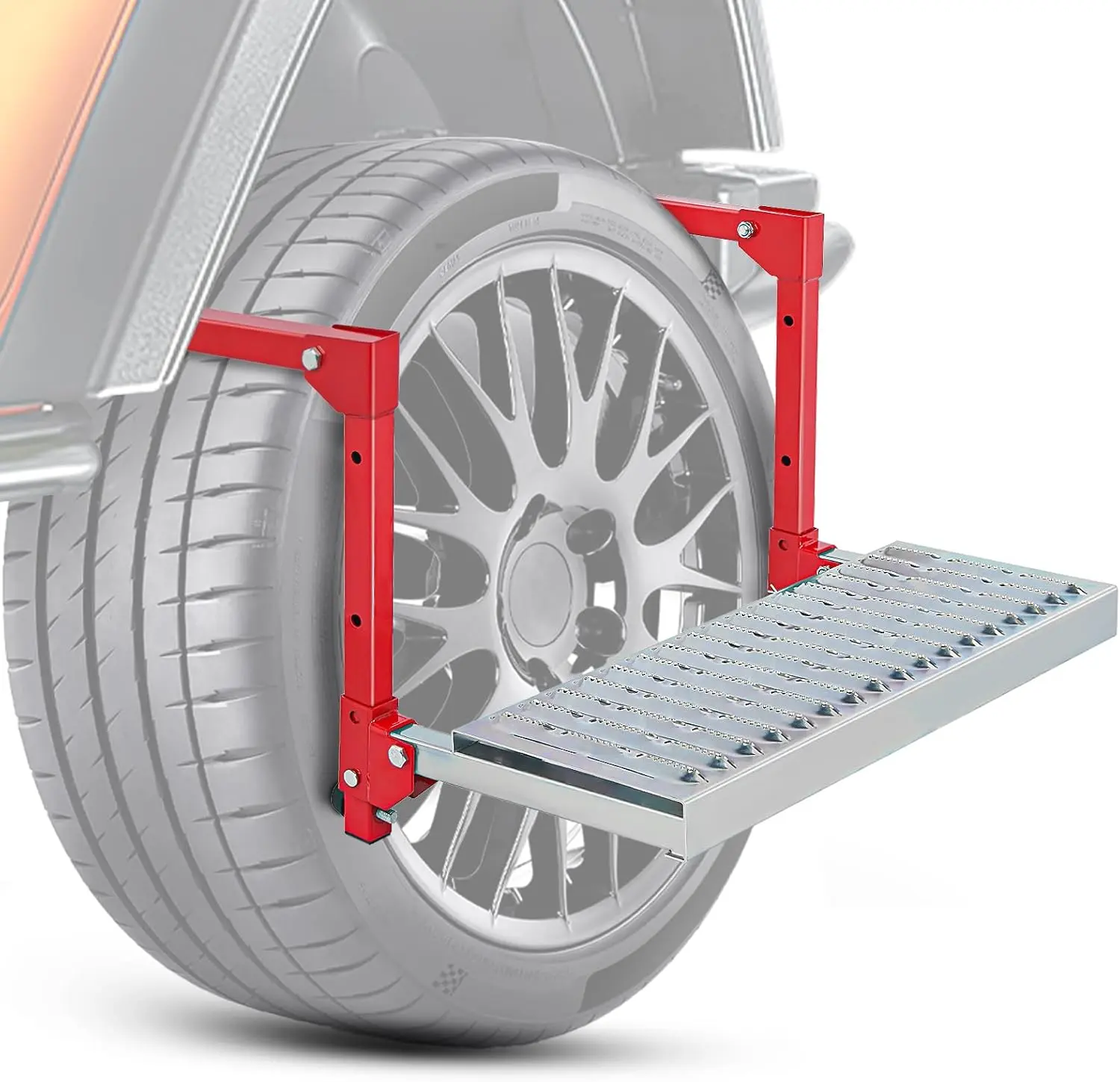 Nilight Folding Heavy-Duty Metal Tire Step, Truck/SUV/RV Automotive Accessory, Non-Slip Steel Surface, 10-15in Adjustable Width & Height, 5 Different Positions, 350 lbs Weight Capacity, Easy Install & Adjust, Red Father’s Day Gift
