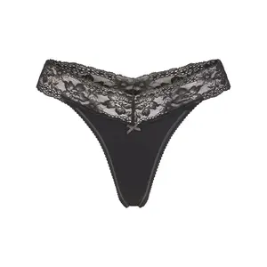LIGHTWEIGHT COTTON WIDE LACE THONG | SOOT TONAL