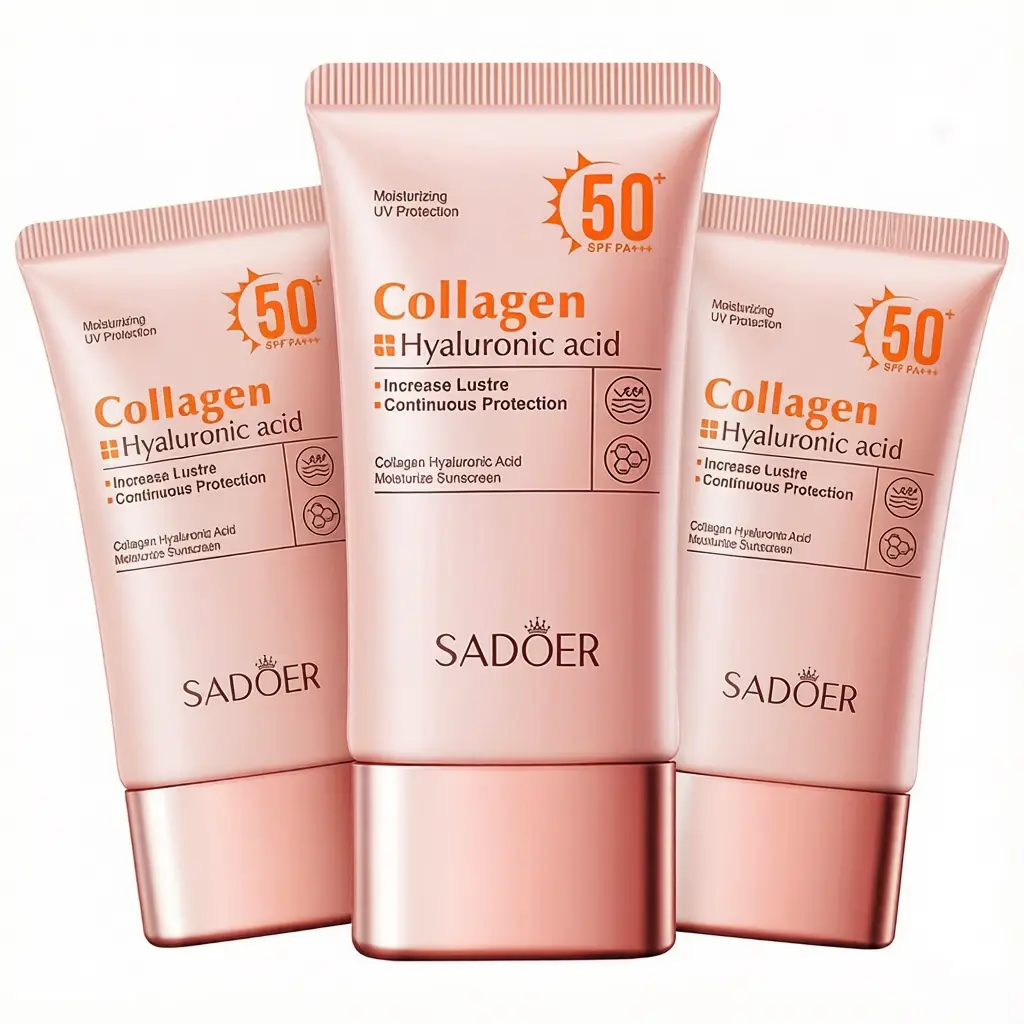 Collagen Hyaluronic Acid Sunscreen SPF50+ PA++++ 50g 2-in-1 Daily Outdoor UV Protection Cream, Lightweight Non-Greasy Moisturizing Sun Care Lotion for Face and Body, Long Lasting Ultraviolet Barrier for Beach Travel Sports
