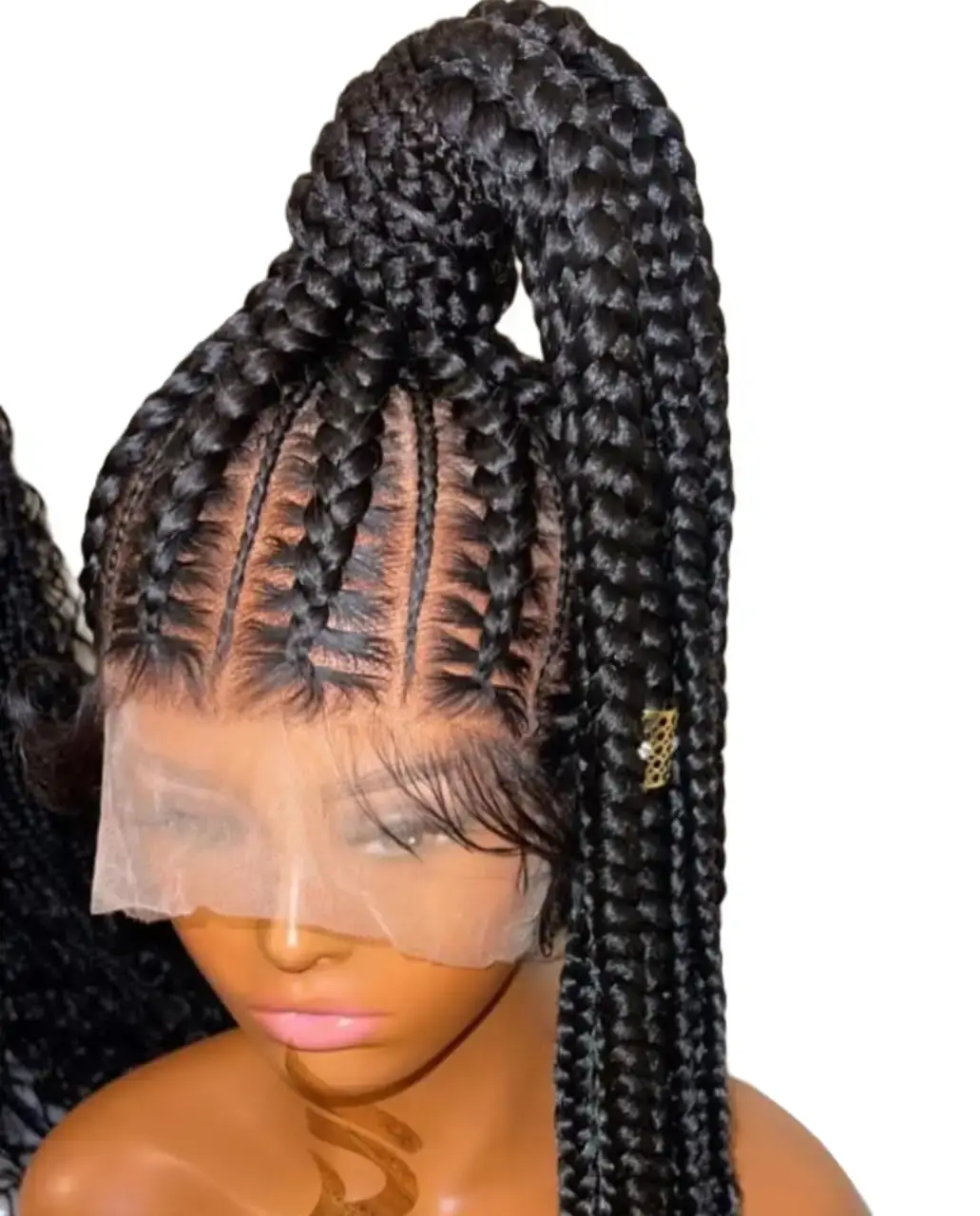 Black 30 inches 360 full lace synthetic braided wig with High Ponytail, Cornrow Braids & Baby Hair