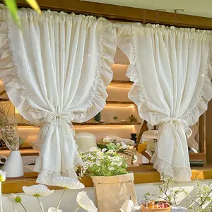 Japanese Style Sheer Home Decoration Curtain, Light Translucent Retro Linen Vintage Drapes for Living Room Balcony, Original Wood Grain Cream Color Small Window