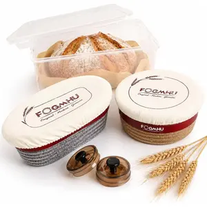 2-Pack Banneton Bread Proofing Baskets – Sourdough Starter Kit for Home Bakers, Cotton Rope Bannetons with Liners, Hanging Hooks, Dough Guide (9" Round & 10" Oval)