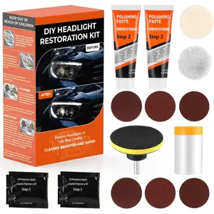 Headlight Restoration Kit, Polish Restore Cleaner Clean Tool DIY Polishing, Sanding Discs, Scouring Pads for Electric Drill, 3 Easy Steps to Restore Sun Damaged  Headlights Lens