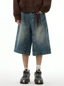 2026 Casual Loose Bermuda Vintage Denim Shorts With Pockets, Daily Wear