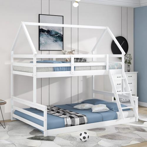 【Bellemave】Twin over Twin/Twin over Full  Low Bunk Bed, House Bed with Ladder , Gray(OLD SKU:WF 197808 AAE)