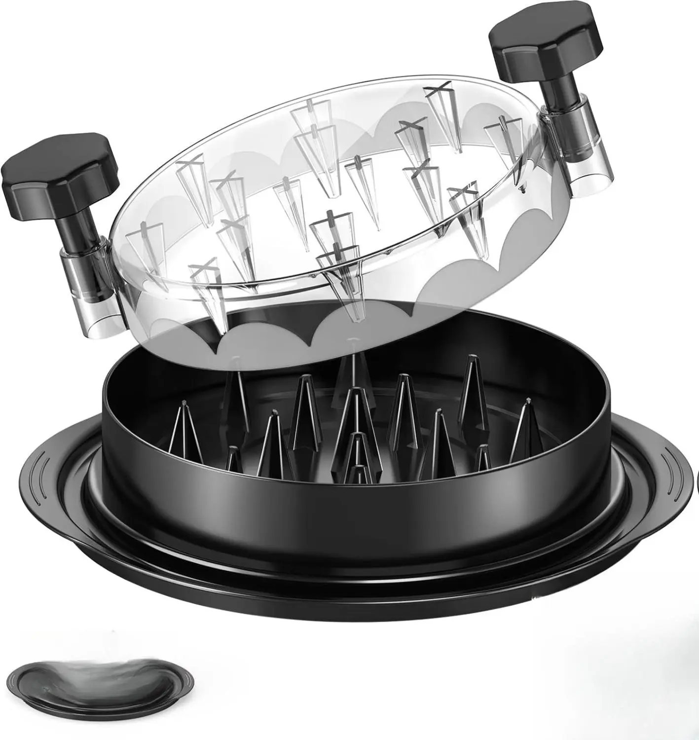 8-Inch Handheld Chicken Shredder, Kitchen Utensil with Transparent Lid, Ergonomic Anti-Slip Design, Easy-to-Clean Twist Tool for Cooked Meat (Black)