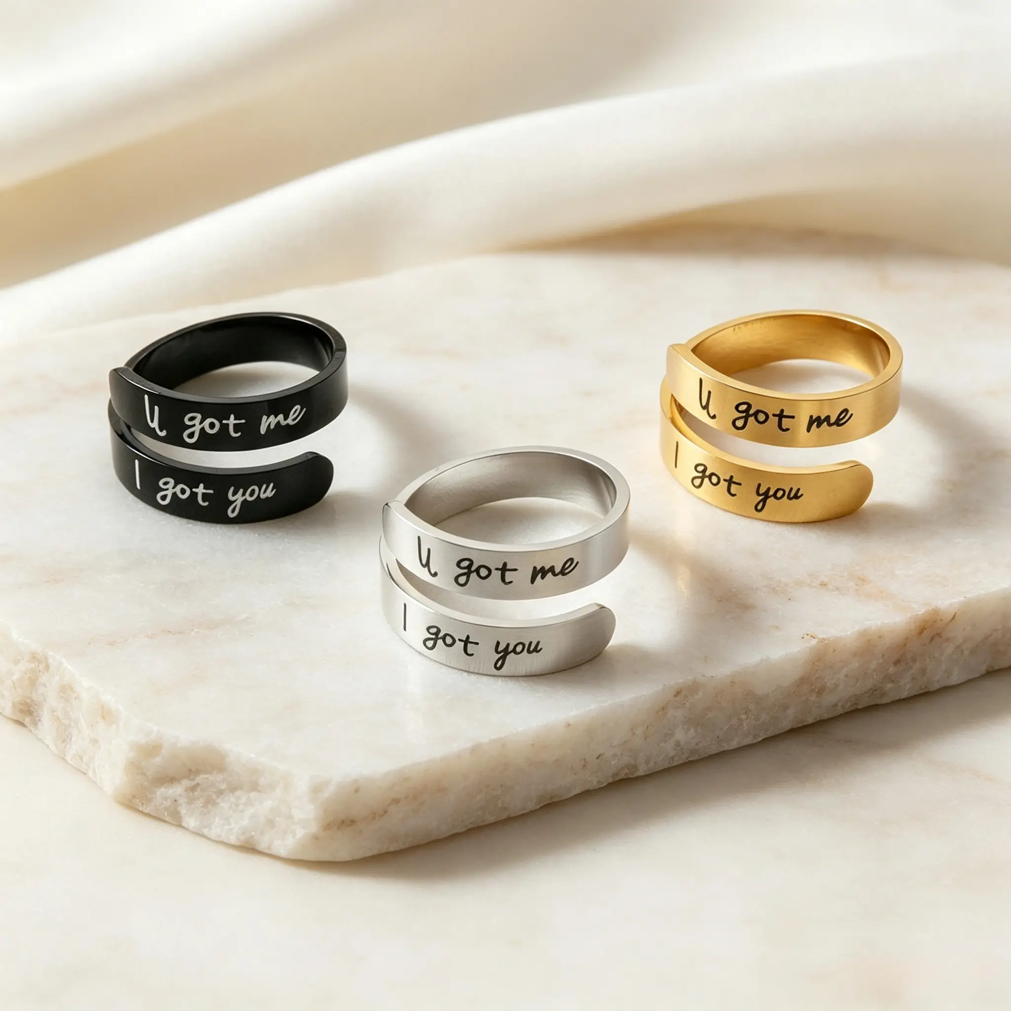 "You Got Me I Got You" Adjustable Plain Unisex Round Band Ring - Durable, No Mosaic Material, Fits Various Finger Sizes, Symbolizes Unity & Connection, Everyday Costume Jewelry, Couple Gift, Gift Ideas, Promise Ring, Temporary Jewelry Rings