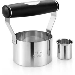 Cutter, 3 Inch Stainless Steel Cookie Cutter with Ergonomic Soft Grip Handle, Round Biscuit Maker for Baking, Donut, Scones, Pastry, Sandwiches