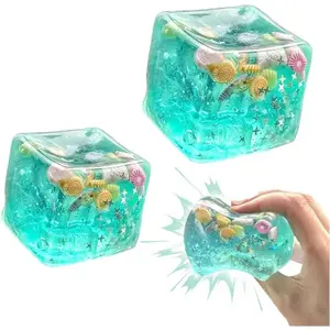 2PCS Ice Cube Stress Balls, Squishy Marine Shells Toy, Ice Cube Fidget Toys, Squeeze Ice Cube Ocean Style Shell, Non-Toxic Calming Focus Ball, Stress Relief Ball