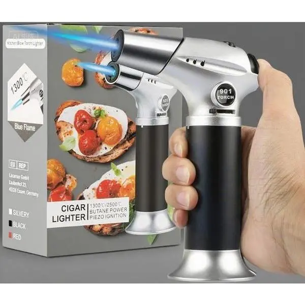 Plastic Refillable Adjustable Flame Torch - Professional Kitchen Lighter with Safety Lock, for Baking Brulee BBQ, Mini Craft & Soldering Tool, Butane Gas Not Included