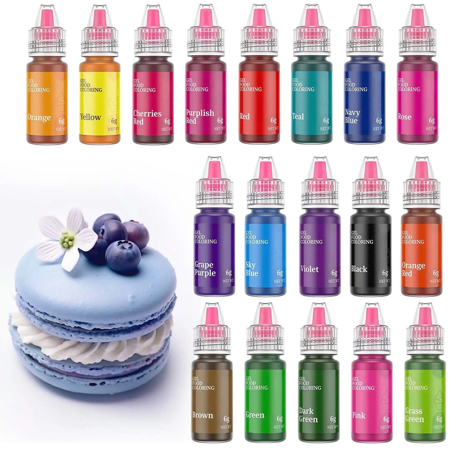 Edible Gel Food Coloring 18×6g per Bottle Set Vibrant Colors Vegan Gluten Free  for Childrens Day Baking Decorating Icing Fondant Macaron Cookie Cake Supplies Bake Nata Sugar Cream