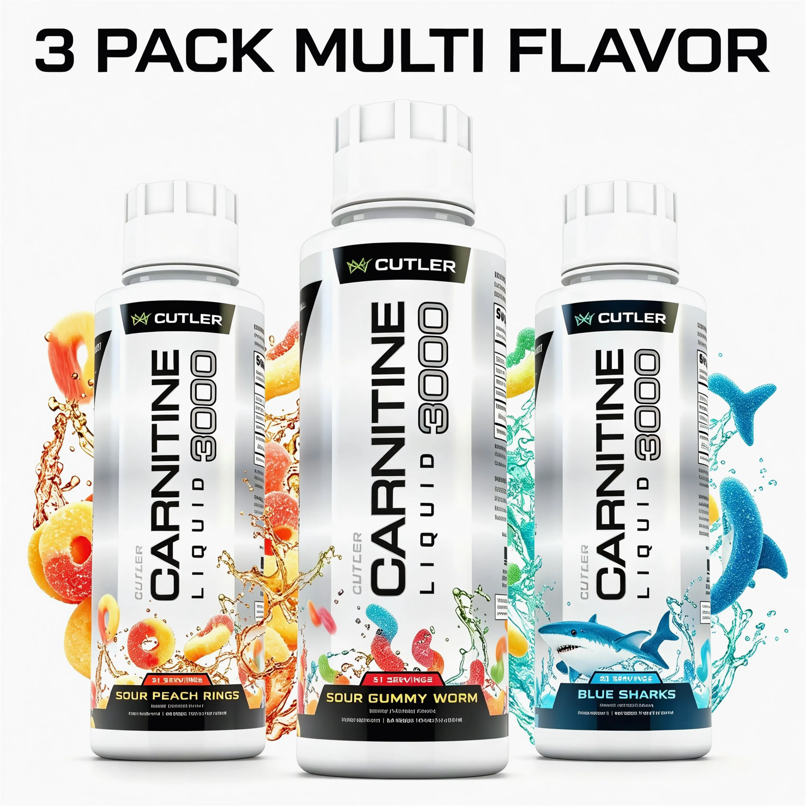 Cutler Nutrition 3 Pack Carnitine Liquid 3000 Multi Flavors | Fitness Performance Drink | Ready-to-Drink Sport Energy Beverage | US Edition