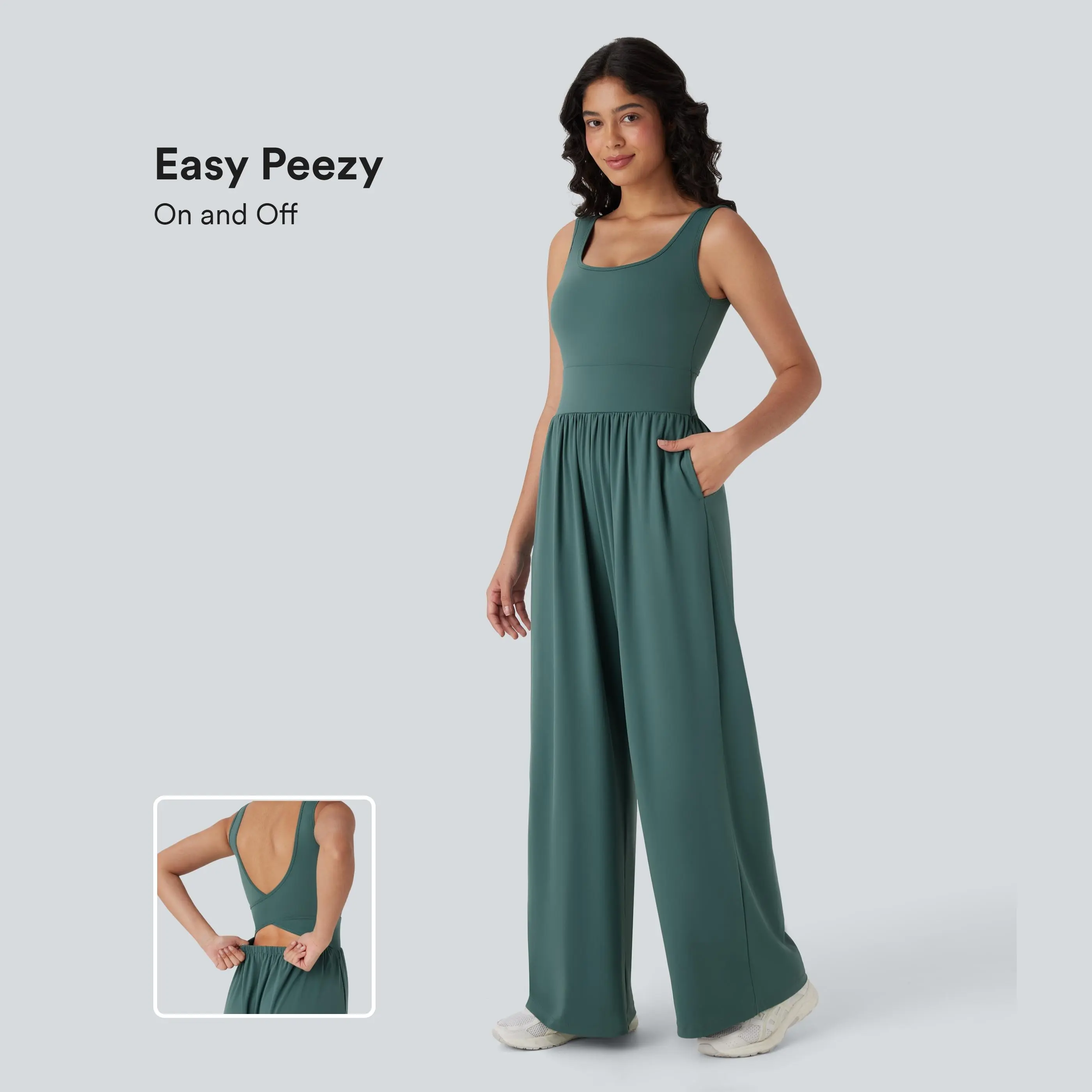 Halara Softlyzero Airy Crisscross Backless Wide Leg InstantCool Yoga Jumpsuit with Pockets-Easy Peezy #BackToSchool