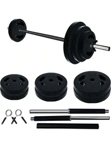 Black 40 Lbs Barbell Weight Set Adjustable Free-Weights Strength-Training Equipment For Home & Gym Use  Adjustable Barbell Weight Set With Cushioned Grips & Quick-Change Rubber Plates
