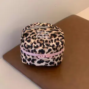 Leopard Print Makeup Bag, Portable Small Lipstick Holder, Earphone Storage Pouch, Handle Included, Multifunctional Travel Organizer