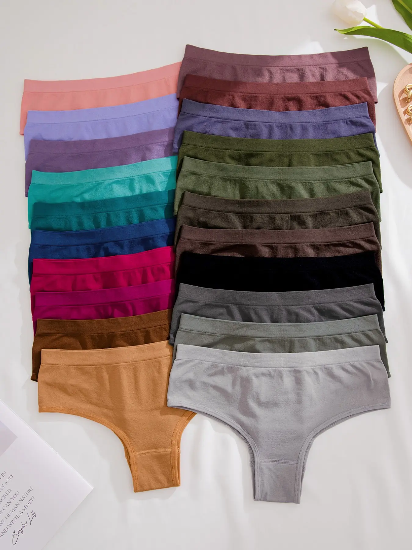 21-Piece Seamless Multi-Color Low-Waist Triangle Briefs, Panties, Casual Daily Wear, Slim-Fitting, Spring & Fall, Plain Pattern Bikinis