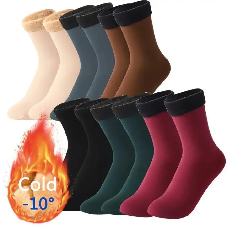 2026 New Arrival Unisex Thick Fleece Self-Heating Mid-Calf Snow Socks - 5 Pairs Cold-Proof Floor Socks for Sports & Outdoor Use (TikTokShopBlackFriday Christmas Promotion), Mid-Calf Socks