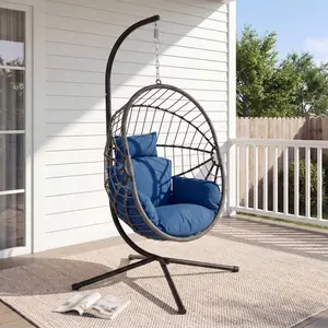 Hanging Chair with Stand, Wicker Rattan Egg Chair with Headrest & Arm Cushions,Indoor Outdoor Use - Perfect for Patio, Bedroom, Living Room Summervibes