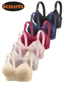 6 Pack Women's Wireless Lace Bras, Double Support Lace with Stay-in-Place Straps, Full Coverage, Adjustable Support Straps, Daily Comfort Lingerie Underwear Bralette